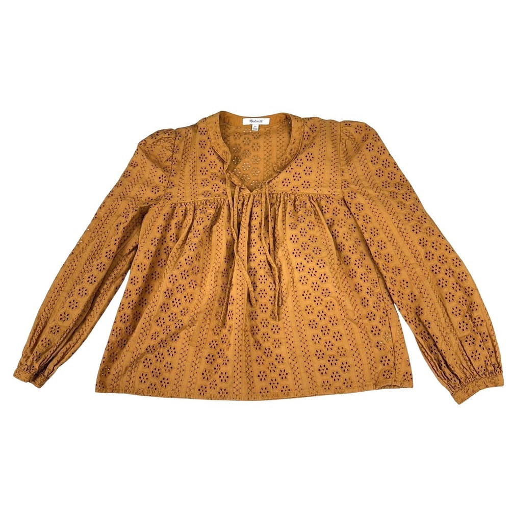Madewell Boho Eyelet Peasant Blouse XS Gold Marigold Cottagecore Prairie Boho